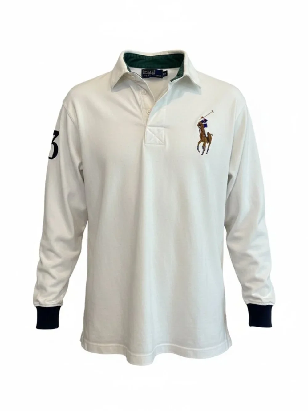 Vintage Polo Ralph Lauren Big Pony Rugby Shirt White XL Number 3 Long Sleeve